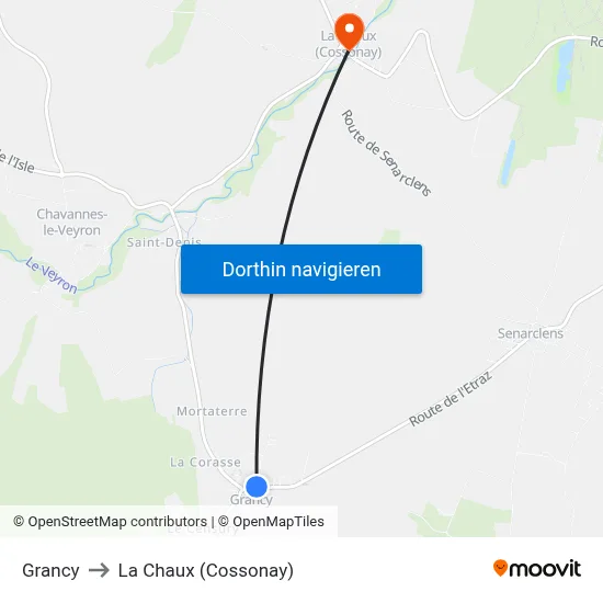 Grancy to La Chaux (Cossonay) map