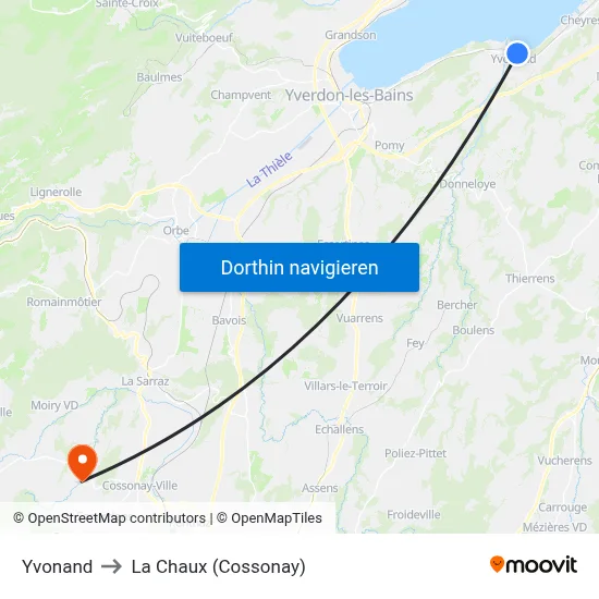 Yvonand to La Chaux (Cossonay) map