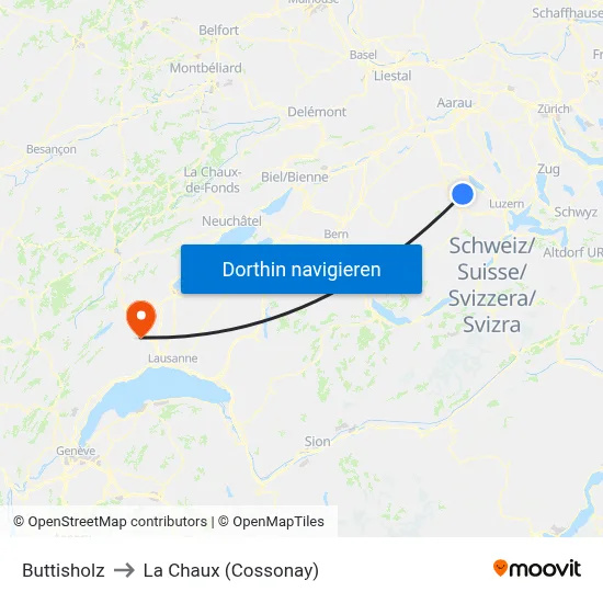 Buttisholz to La Chaux (Cossonay) map