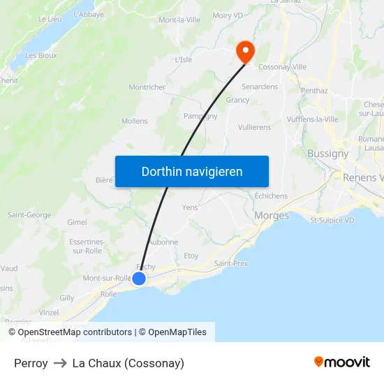 Perroy to La Chaux (Cossonay) map