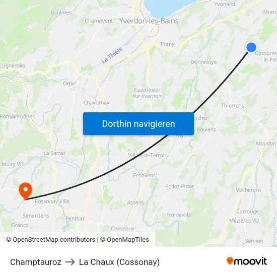 Champtauroz to La Chaux (Cossonay) map
