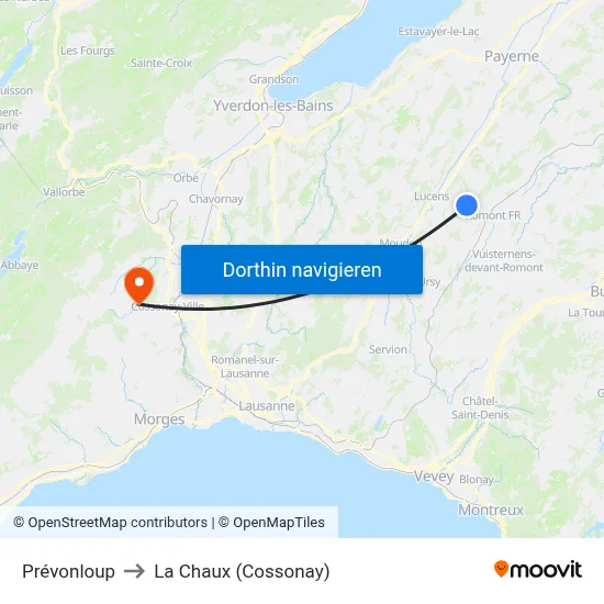 Prévonloup to La Chaux (Cossonay) map