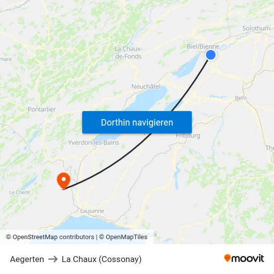 Aegerten to La Chaux (Cossonay) map