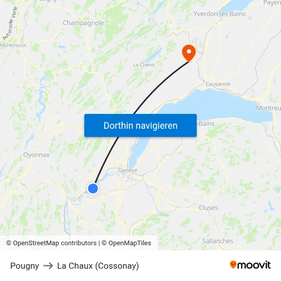 Pougny to La Chaux (Cossonay) map