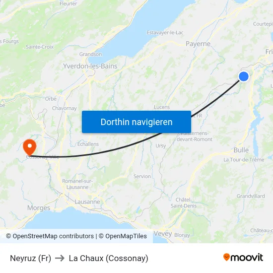 Neyruz (Fr) to La Chaux (Cossonay) map