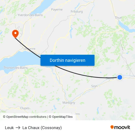 Leuk to La Chaux (Cossonay) map