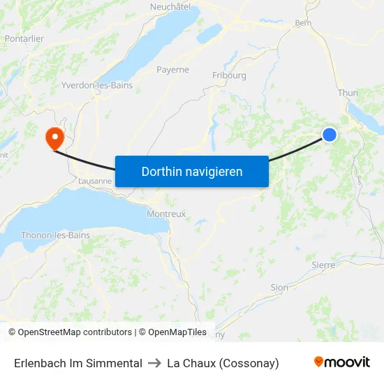 Erlenbach Im Simmental to La Chaux (Cossonay) map