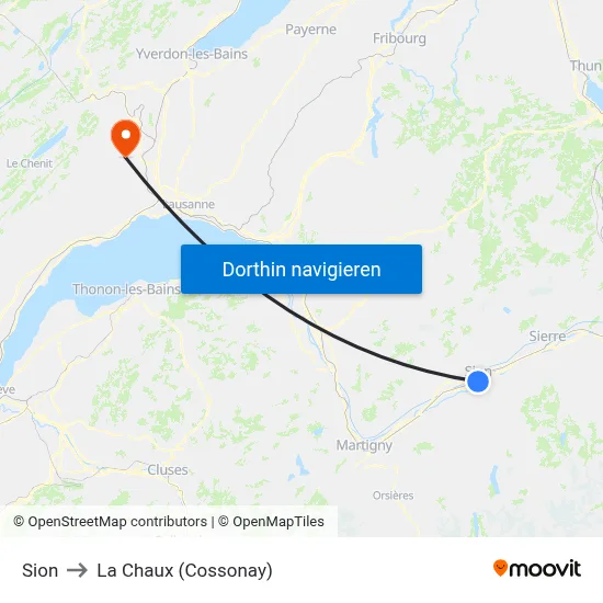 Sion to La Chaux (Cossonay) map
