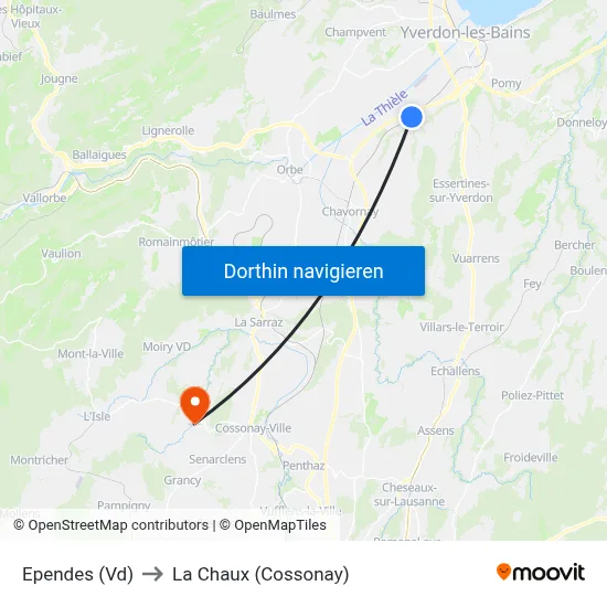 Ependes (Vd) to La Chaux (Cossonay) map