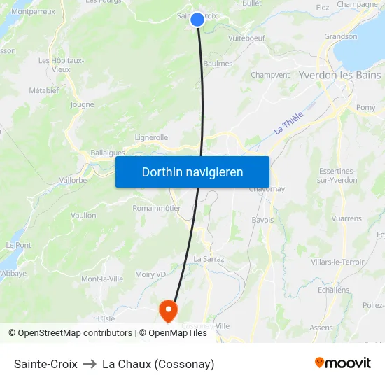 Sainte-Croix to La Chaux (Cossonay) map
