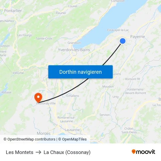 Les Montets to La Chaux (Cossonay) map