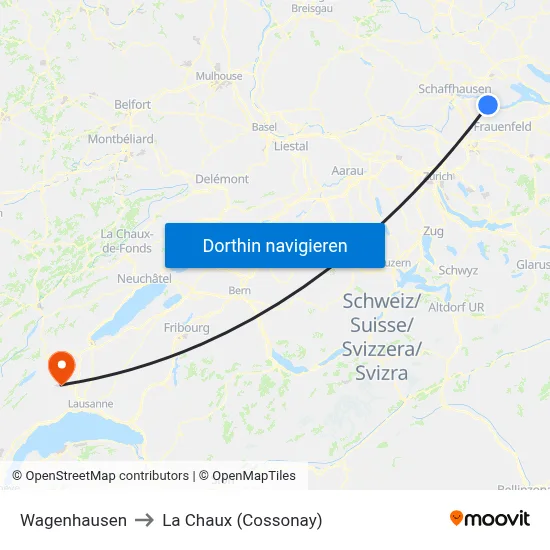 Wagenhausen to La Chaux (Cossonay) map