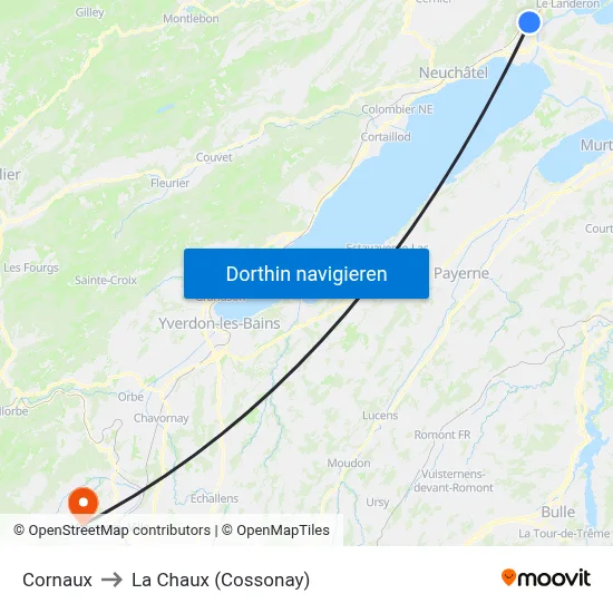 Cornaux to La Chaux (Cossonay) map
