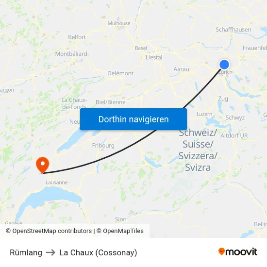 Rümlang to La Chaux (Cossonay) map