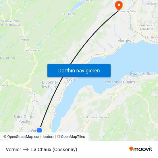 Vernier to La Chaux (Cossonay) map