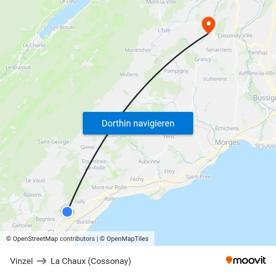 Vinzel to La Chaux (Cossonay) map