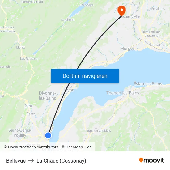 Bellevue to La Chaux (Cossonay) map
