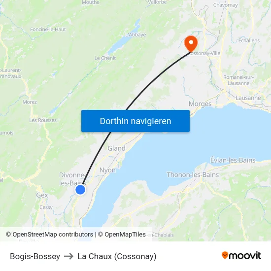 Bogis-Bossey to La Chaux (Cossonay) map