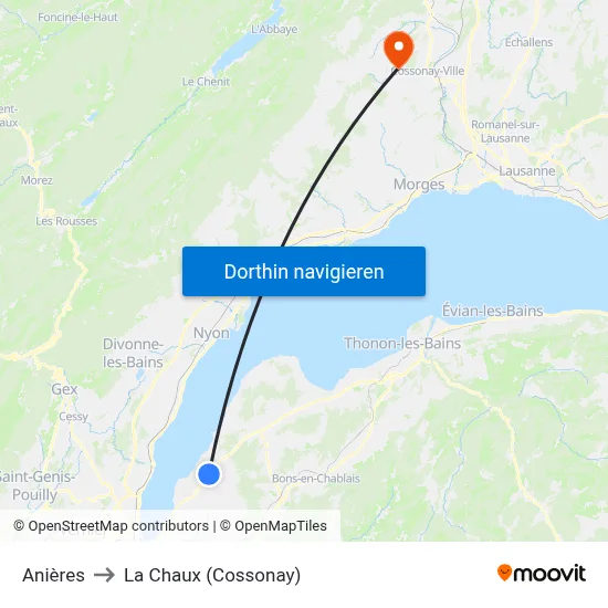 Anières to La Chaux (Cossonay) map