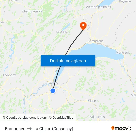 Bardonnex to La Chaux (Cossonay) map