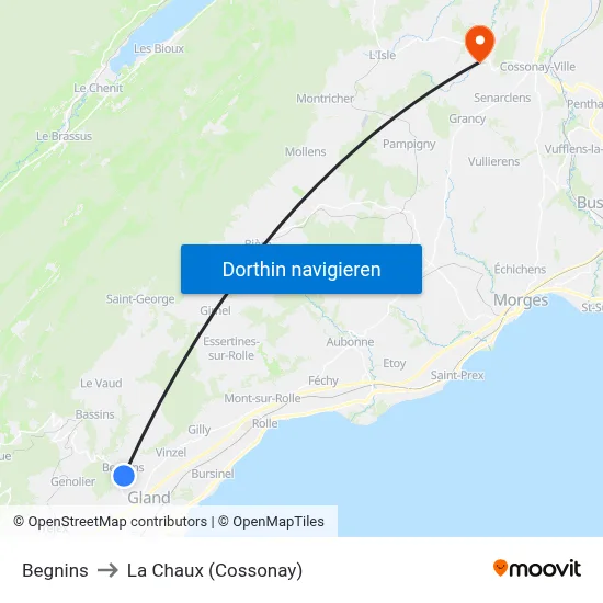 Begnins to La Chaux (Cossonay) map