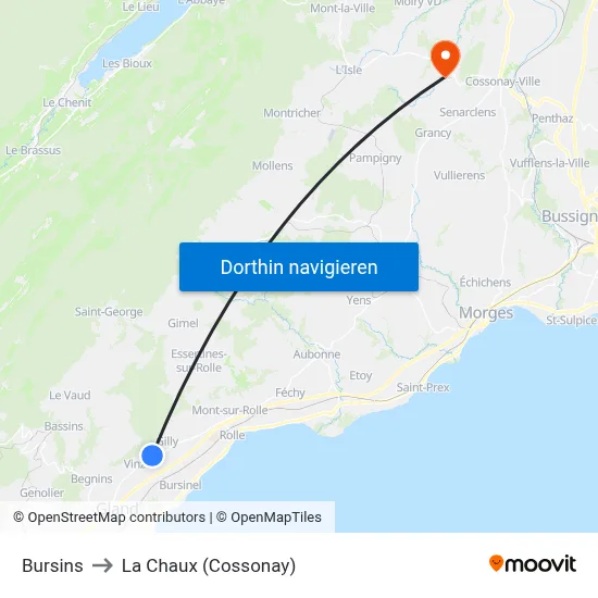 Bursins to La Chaux (Cossonay) map