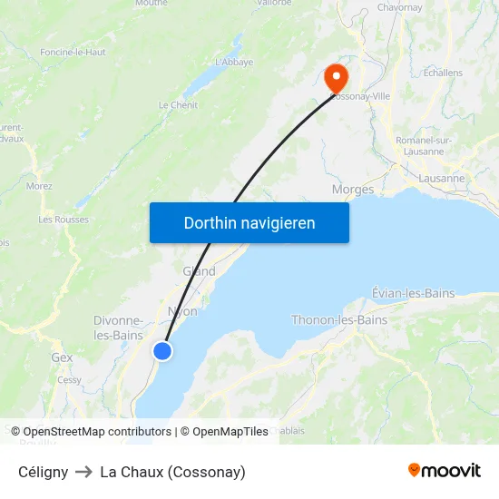 Céligny to La Chaux (Cossonay) map