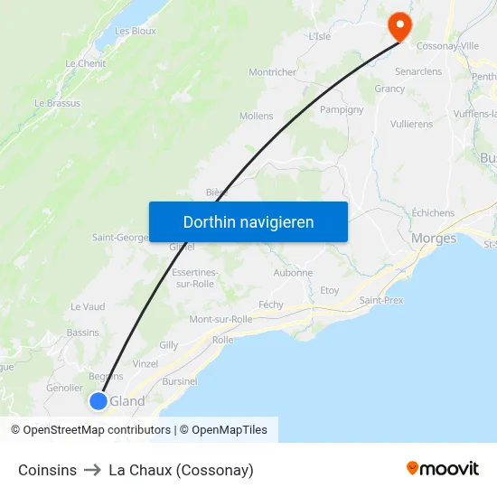 Coinsins to La Chaux (Cossonay) map