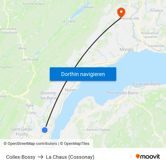 Collex-Bossy to La Chaux (Cossonay) map