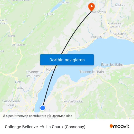 Collonge-Bellerive to La Chaux (Cossonay) map