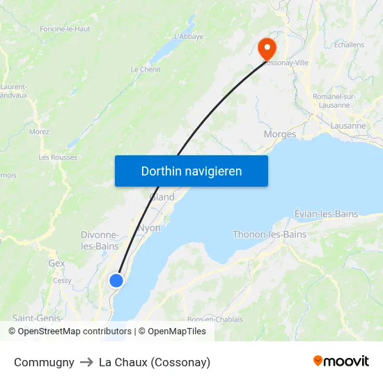 Commugny to La Chaux (Cossonay) map