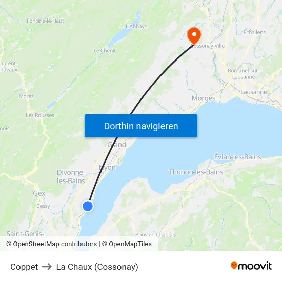 Coppet to La Chaux (Cossonay) map