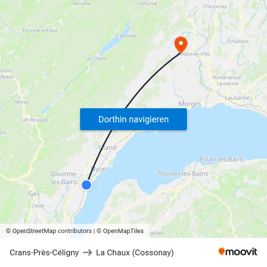 Crans-Près-Céligny to La Chaux (Cossonay) map