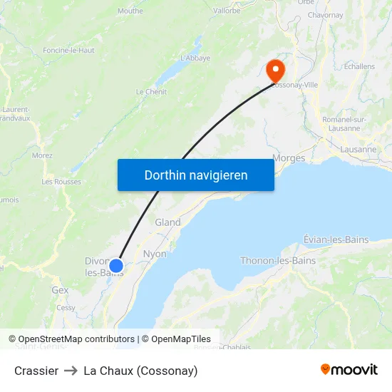 Crassier to La Chaux (Cossonay) map
