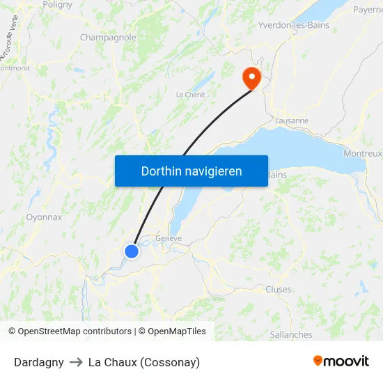 Dardagny to La Chaux (Cossonay) map