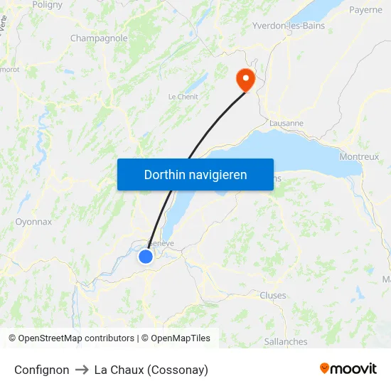 Confignon to La Chaux (Cossonay) map