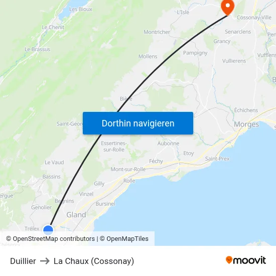 Duillier to La Chaux (Cossonay) map
