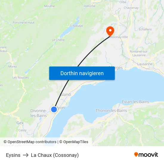 Eysins to La Chaux (Cossonay) map