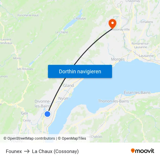 Founex to La Chaux (Cossonay) map