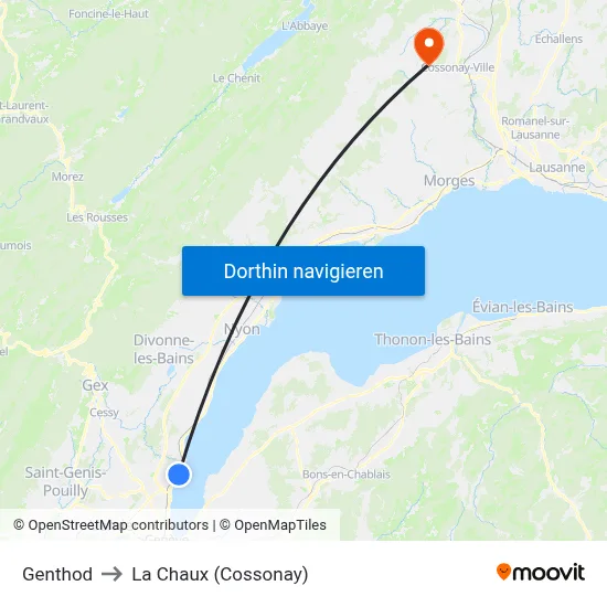 Genthod to La Chaux (Cossonay) map