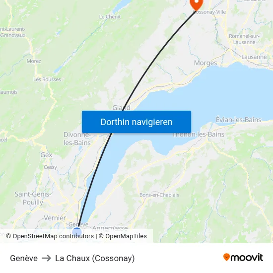 Genève to La Chaux (Cossonay) map