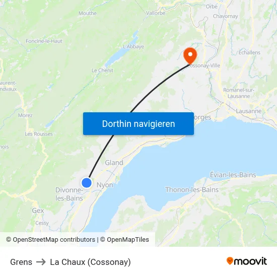 Grens to La Chaux (Cossonay) map