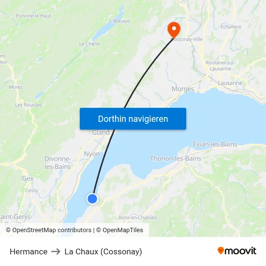 Hermance to La Chaux (Cossonay) map