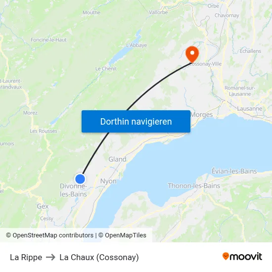 La Rippe to La Chaux (Cossonay) map