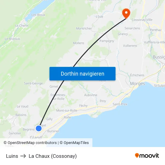 Luins to La Chaux (Cossonay) map