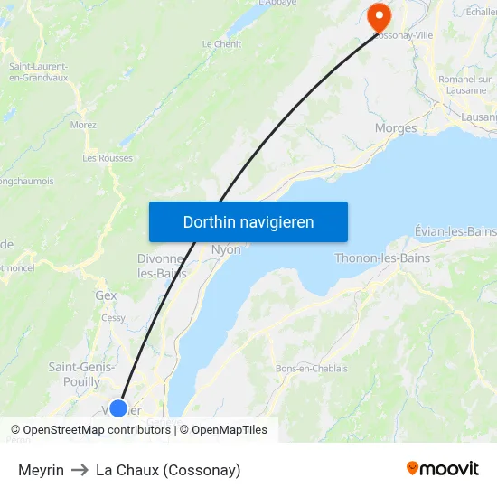 Meyrin to La Chaux (Cossonay) map
