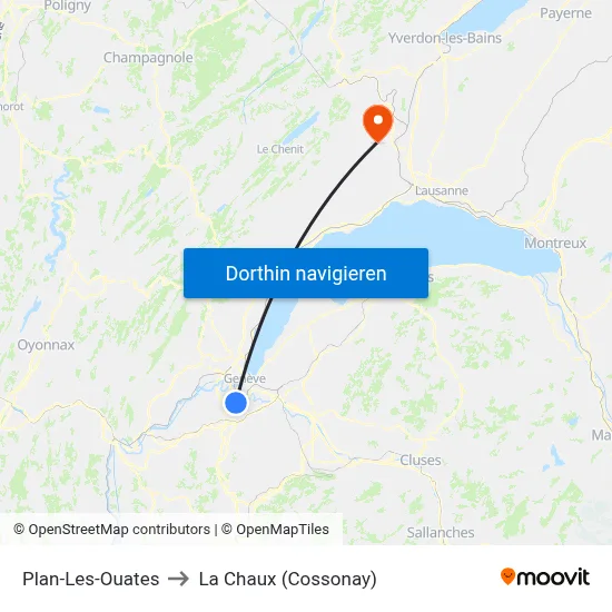 Plan-Les-Ouates to La Chaux (Cossonay) map