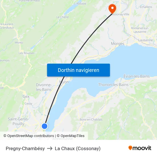 Pregny-Chambésy to La Chaux (Cossonay) map