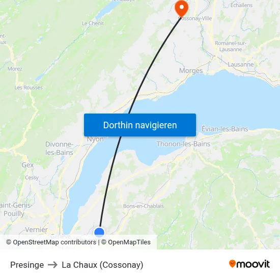 Presinge to La Chaux (Cossonay) map