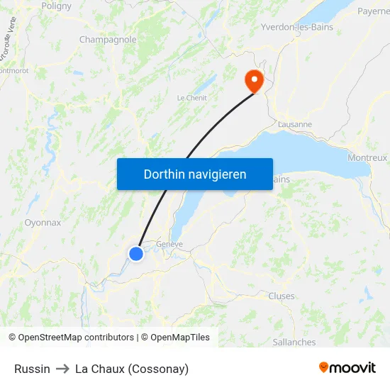Russin to La Chaux (Cossonay) map